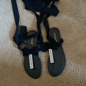 Shoe Dazzle Black Sandals with Rhinestone Detail